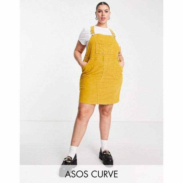 エイソス ASOS Curve レディース ワンピース ワンピース・ドレス Curve Cord Pinafore Dress In Dark Yellow マスタード