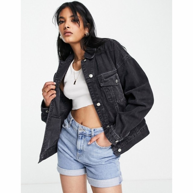 トップショップ Topshop レディース ジャケット デニムジャケット ウォッシュ加工 アウター Oversized Denim Jacket In Washed Black ウ