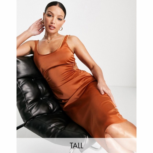 フォースandレックレス 4th and Reckless Tall レディース ワンピース ミドル丈 Satin Open Back Detail Midi Dress In Rust Satin ラス