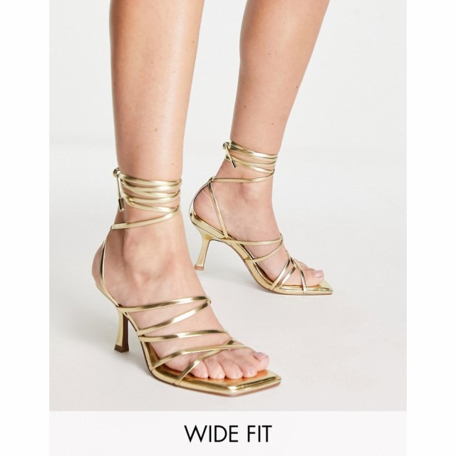 エイソス ASOS DESIGN レディース サンダル・ミュール シューズ・靴 Wide Fit Hiccup Strappy Tie Leg Mid Heeled Sandals In Gold ゴー