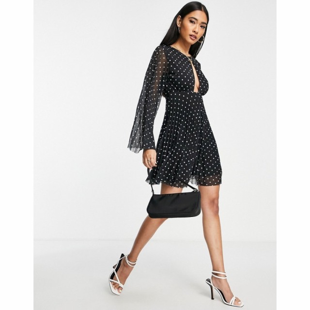 エイソス ASOS DESIGN レディース ワンピース ワンピース・ドレス Pleated Flare Sleeve Mini Dress In Mono Polka Dot モノポルカドット