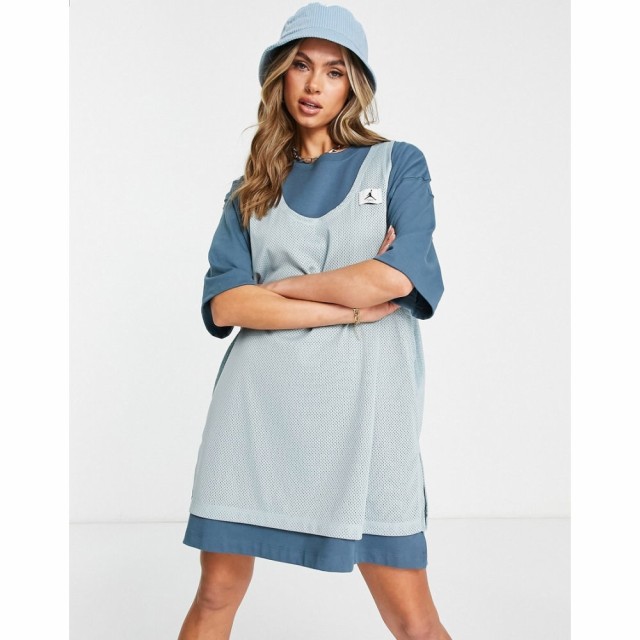 ナイキ ジョーダン Jordan レディース ワンピース Tシャツワンピース Essential Layered Oversized T-Shirt Dress In Ash Green And Blue