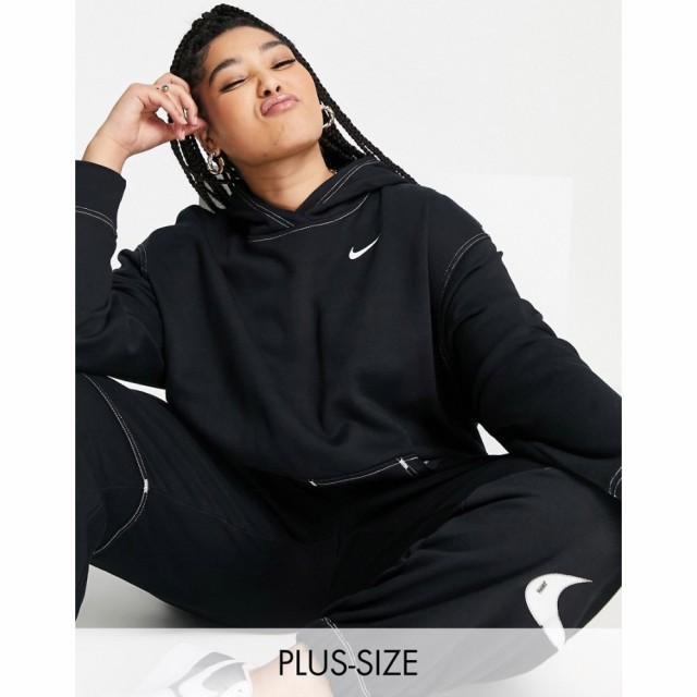 ナイキ Nike レディース パーカー トップス Swoosh Plus Contrast Stitch Fleece Hoodie In Black ブラック