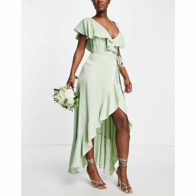 トップショップ Topshop レディース パーティードレス ラップドレス ワンピース・ドレス Bridesmaid Recycled Blend Satin Frill Wrap Dr