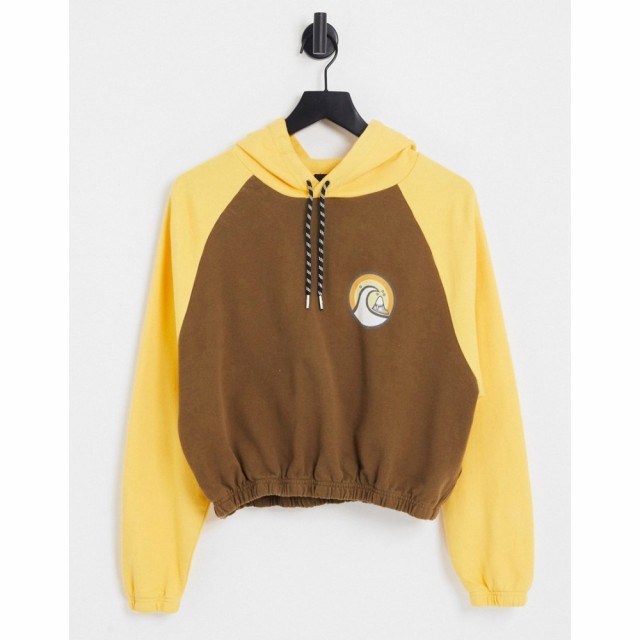 クイックシルバー Quiksilver レディース パーカー クロップド トップス Pray For Wave Cropped Hoodie In Brown/Yellow ブラウン