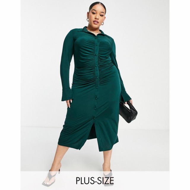 エイソス ASOS DESIGN レディース ワンピース スリム ミドル丈 シャツワンピース Curve Slinky Slim Fitted Midi Shirt Dress With Ruchi