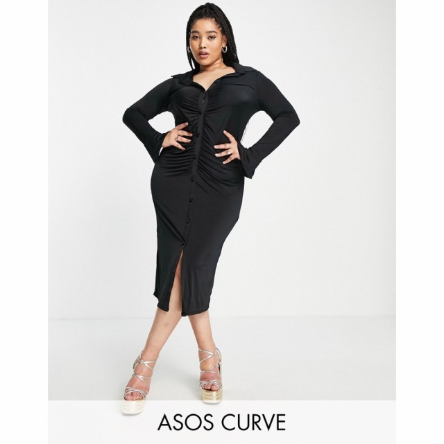 エイソス ASOS DESIGN レディース ワンピース スリム ミニ丈 シャツワンピース Curve Slinky Slim Fitted Mini Shirt Dress With Ruching