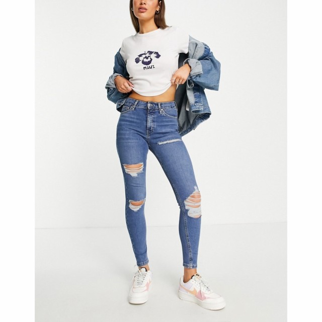 トップショップ Topshop レディース ジーンズ・デニム ボトムス・パンツ Jamie Jean With Rip In Mid Blue ブルー