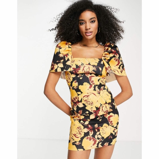 エイソス ASOS DESIGN レディース ワンピース ワンピース・ドレス Extreme Sleeve Mini Dress In Yellow Floral Print イエローフローラ