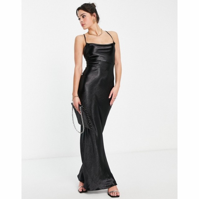 エイソス ASOS DESIGN レディース ワンピース スリップドレス キャミワンピ Cami Maxi Slip Dress In High Shine Satin With Lace Up Bac