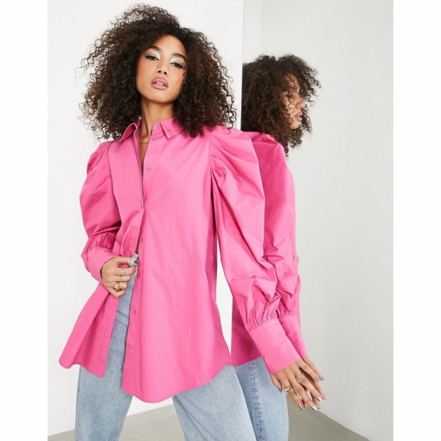 エイソス ASOS EDITION レディース ブラウス・シャツ トップス Cotton Shirt With Oversized Puff Sleeve In Bright Pink ブライトピンク