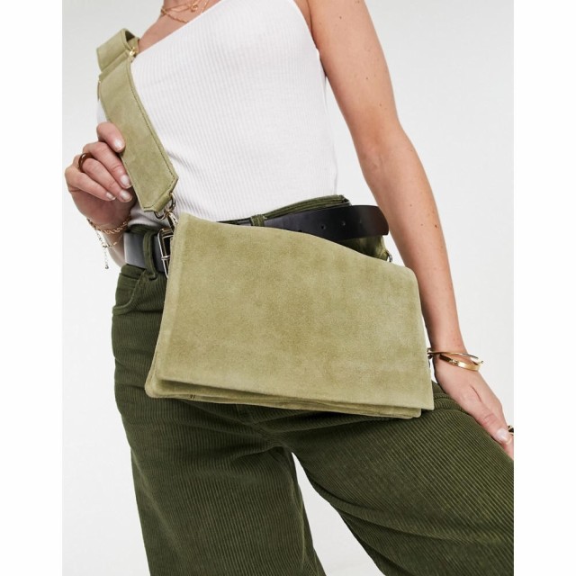 エイソス ASOS DESIGN レディース ショルダーバッグ バッグ Suede Multi Gusset Cross Body Bag With Wide Strap In Khaki カーキ