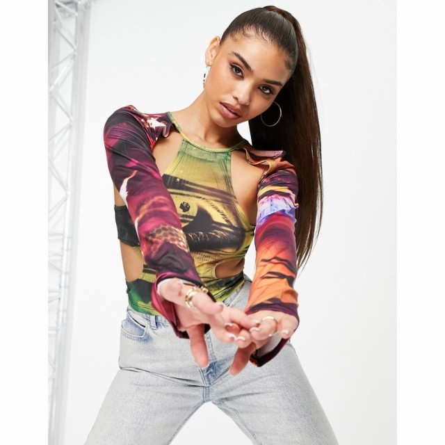 ジェイディッド ロンドン Jaded London レディース ベアトップ・チューブトップ・クロップド Cut Out Long Sleeve Crop Top In Warp Eye