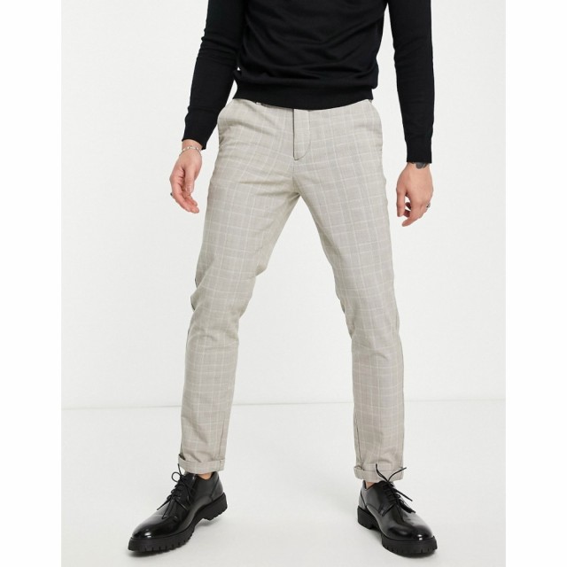 ジャック アンド ジョーンズ Jack and Jones メンズ スキニー・スリム ボトムス・パンツ Intelligence Slim Trousers In Beige Check ベ