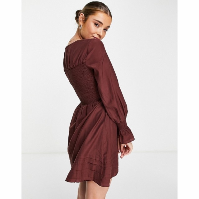 フォーエバーニュー Forever New レディース ワンピース ミニ丈 ワンピース・ドレス Shirred Mini Dress In Chocolate Brown