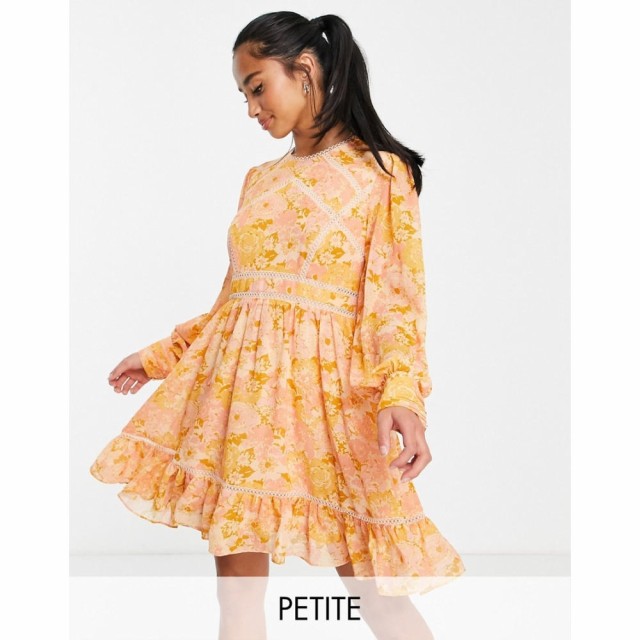 フォーエバーニュー Forever New Petite レディース ワンピース ミニ丈 ワンピース・ドレス Lace Insert Mini Dress In 70S Ochre Floral