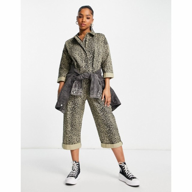 エイソス ASOS Studio Happy レディース オールインワン ツナギ ワンピース・ドレス Oversized Twill Boilersuit In Khaki Leopard