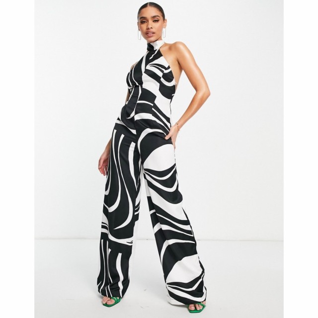 エイソス ASOS DESIGN レディース オールインワン ジャンプスーツ ワンピース・ドレス Satin Slip Halter Neck Jumpsuit In Mono Print