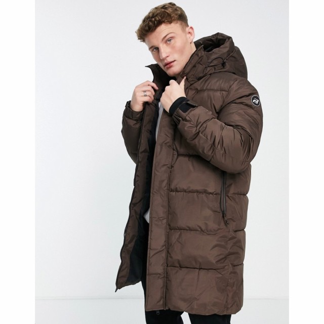 プルandベアー PullandBear メンズ ダウン・中綿ジャケット アウター Long Line Puffer Coat In Brown ブラウン