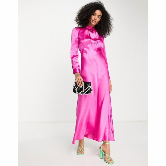 エイソス ASOS DESIGN レディース ワンピース マキシ丈 ワンピース・ドレス High Neck Maxi Satin Tea Dress In Hot Pink ホットピンク