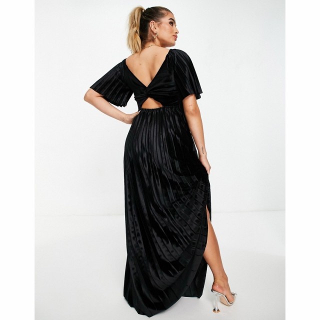 エイソス ASOS DESIGN レディース ワンピース エンパイアドレス マキシ丈 Twist Back Pleated Empire Waist Velvet Maxi Dress In Black