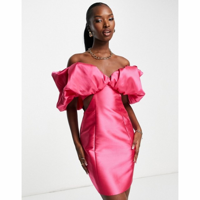 エイソス ASOS Luxe レディース ワンピース ミニ丈 ワンピース・ドレス Asos Luxe Bubble Bardot Satin Mini Dress In Pink ピンク