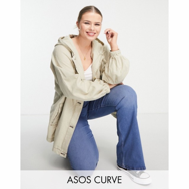 エイソス ASOS Curve レディース ジャケット アウター Curve Linen Jacket With Hood In Beige ベージュ