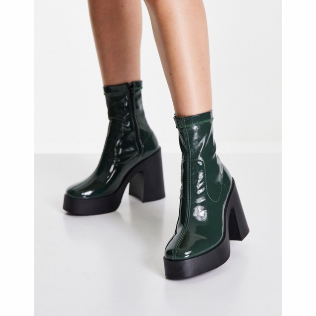 エイソス ASOS DESIGN レディース ブーツ シューズ・靴 Elsie High Heeled Sock Boot In Dark Green Patent