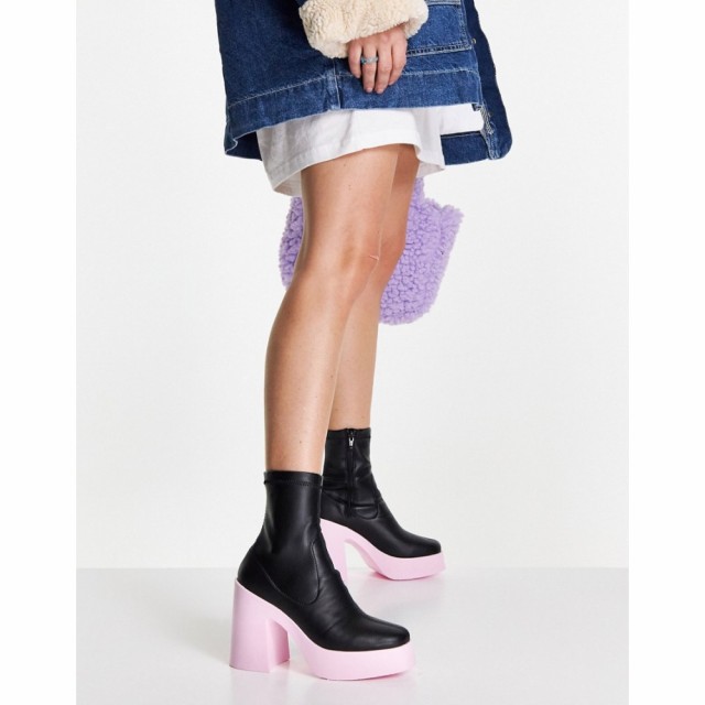 エイソス ASOS DESIGN レディース ブーツ シューズ・靴 Elsie High Heeled Sock Boot In Black With Pink Sole ブラック/ピンク