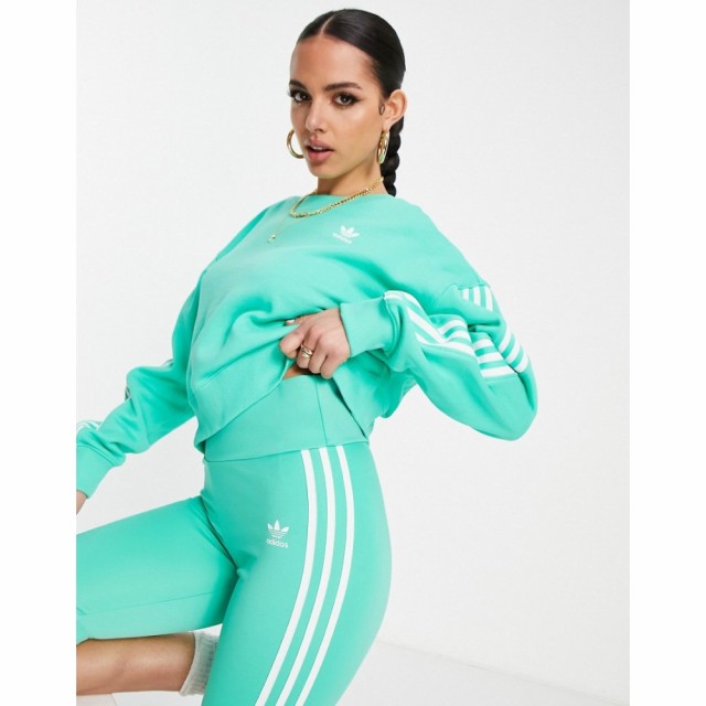 アディダス adidas Originals レディース スウェット・トレーナー トップス Adicolour 3 Stripe Oversized Sweat In Green グリーン