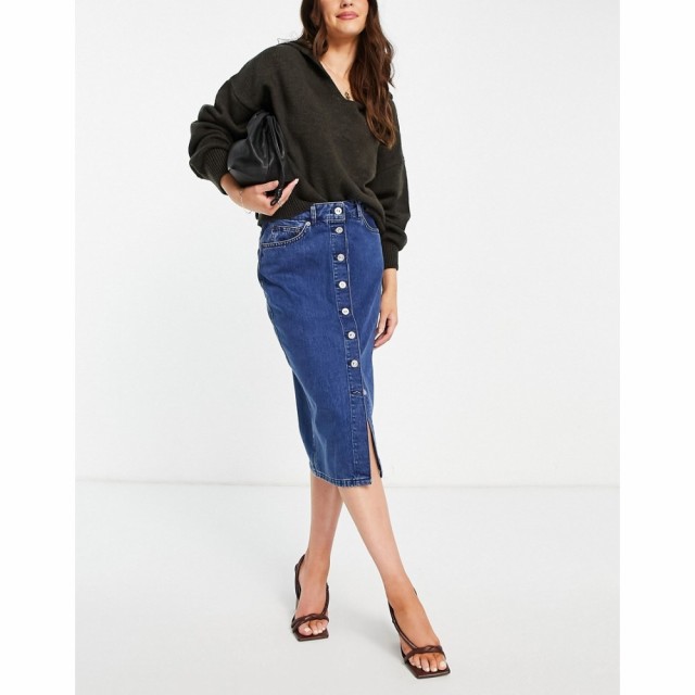 フレンチコネクション French Connection レディース ひざ丈スカート デニム スカート Reo Button Down Denim Midi Skirt In Blue ヴィン