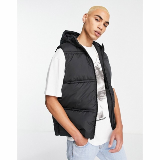 エイソス ASOS DESIGN メンズ ベスト・ジレ トップス Puffer Gilet With Hood In Black ブラック