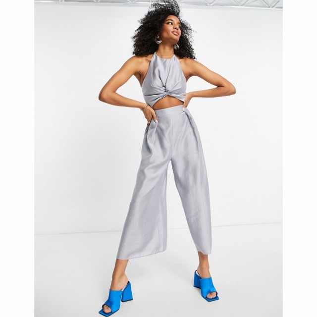 エイソス ASOS DESIGN レディース オールインワン ジャンプスーツ ワンピース・ドレス Twist Front Wide Leg Jumpsuit In Silver Grey シ