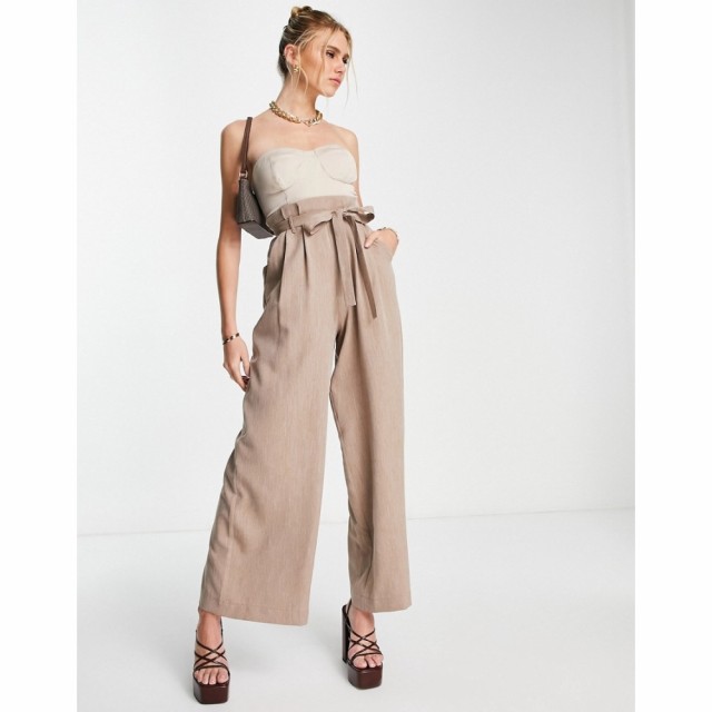 エイソス ASOS DESIGN レディース オールインワン ジャンプスーツ ワンピース・ドレス 2 In 1 Satin Bust Wide Leg Jumpsuit In Stone ベ