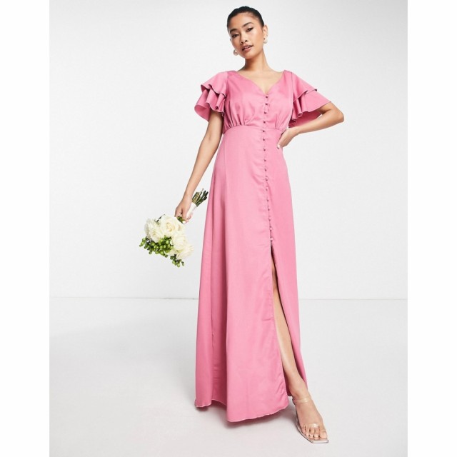 リトル ミストレス Little Mistress レディース パーティードレス マキシ丈 Bridesmaid Satin Maxi Dress With Flutter Sleeves In Dark