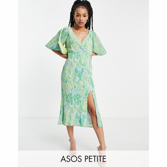 エイソス ASOS Petite レディース ワンピース ワンピース・ドレス Petite Plisse Midi Dress With Button Detail In Floral Print フロー