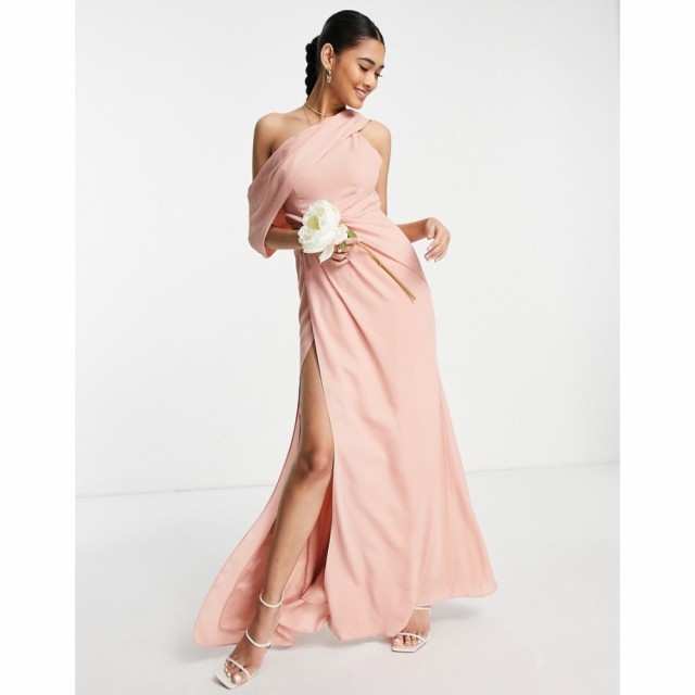 エイソス ASOS DESIGN レディース パーティードレス マキシ丈 Bridesmaid Fallen Shoulder Maxi Dress With Pleat Detail Skirt In Rose