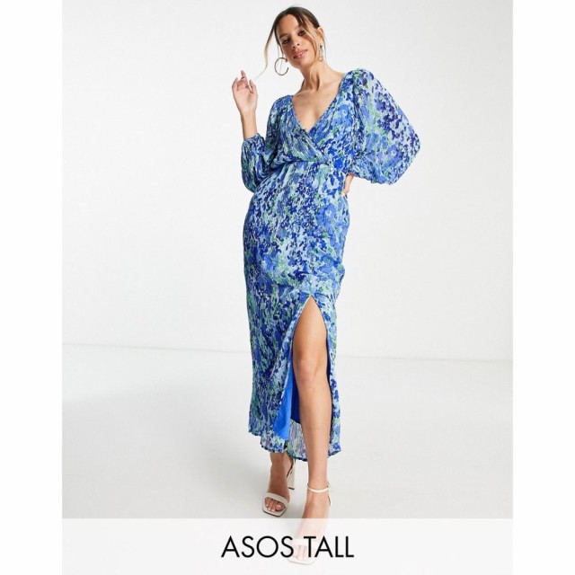 エイソス ASOS Tall レディース ワンピース ワンピース・ドレス Tall Plisse Midi Dress With Button Detail In Floral Print フローラル