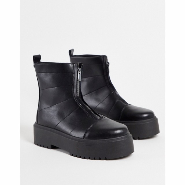 エイソス ASOS DESIGN レディース ブーツ シューズ・靴 Agent Chunky Zip-Front Flat Boots In Black ブラック