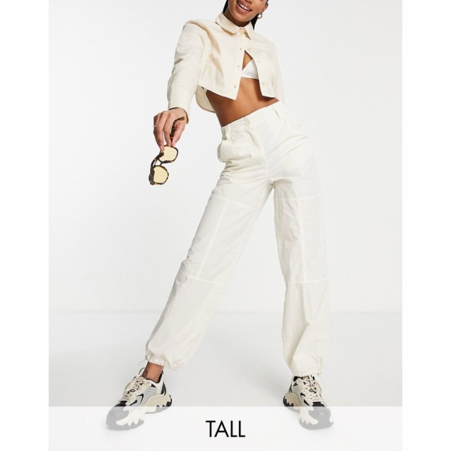 トップショップ Topshop Tall レディース カーゴパンツ ボトムス・パンツ Nylon Drawstring Cuffed Highwaisted Cargo Trouser In White