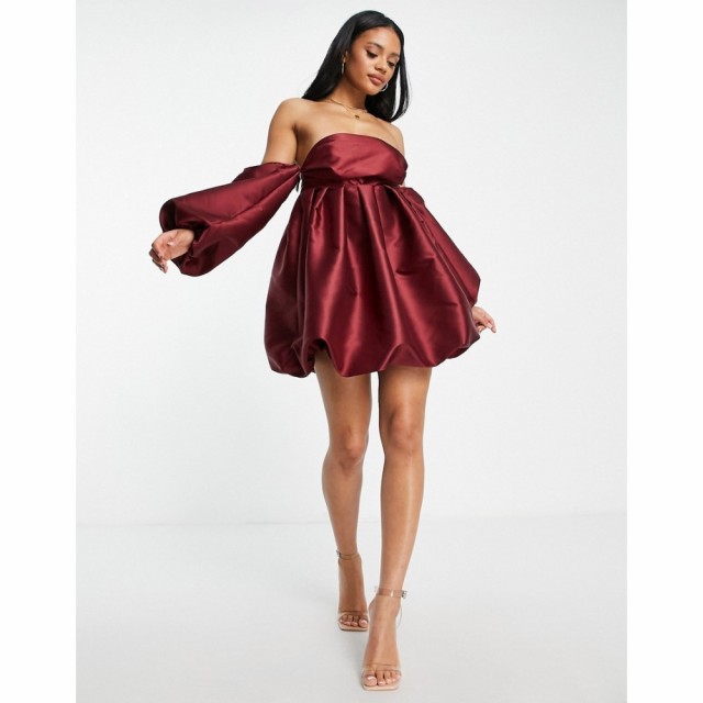 エイソス ASOS Luxe レディース ワンピース ベビードール ミニ丈 Asos Luxe Bubble Babydoll Satin Mini Dress In Deep Red ディープパー