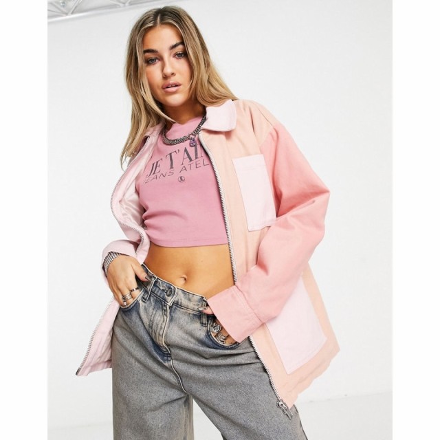 トップショップ Topshop レディース ダウン・中綿ジャケット アウター Zip Through Patchwork Padded Jacket In Pink ピンク