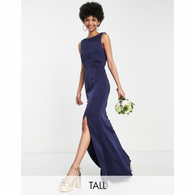 リトル ミストレス Little Mistress Tall レディース パーティードレス マキシ丈 Bridesmaid Satin Maxi Dress With Open Back In Navy