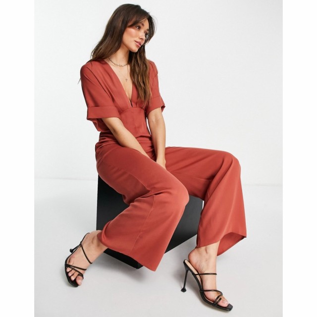 エイソス ASOS DESIGN レディース オールインワン ジャンプスーツ ワンピース・ドレス Batwing Plunge Jumpsuit In Rust ラスティック