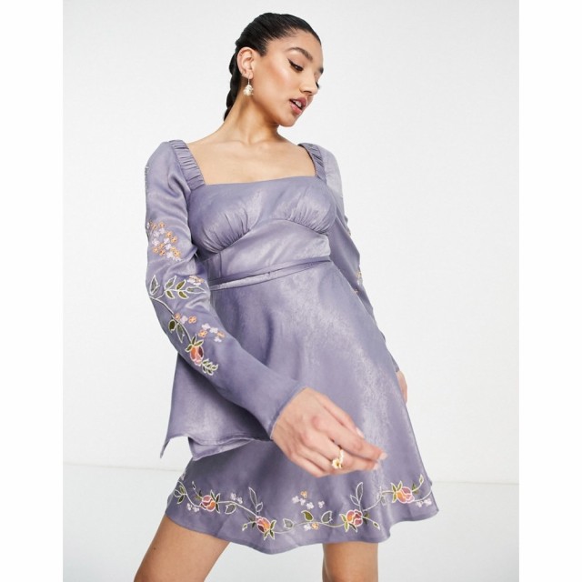 エイソス ASOS DESIGN レディース ワンピース ミニ丈 ワンピース・ドレス Satin Bias Cut Mini Dress With Pop Floral Embroidery ライト