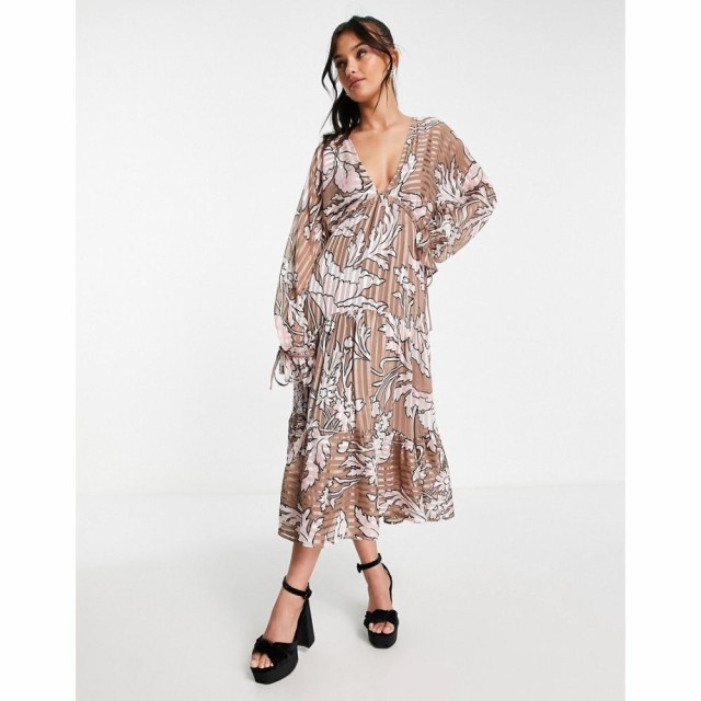 エイソス ASOS DESIGN レディース ワンピース Ａライン ワンピース・ドレス Satin Stripe Tiered Midi Dress In Abstract Floral マルチ