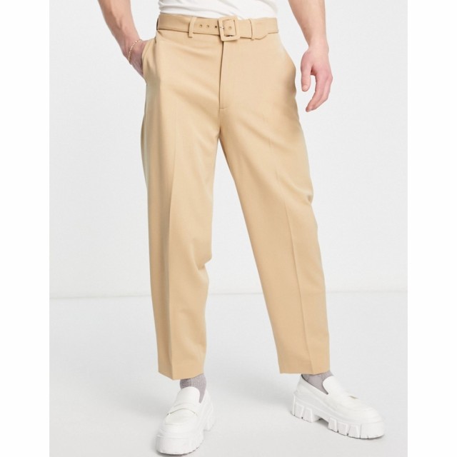 エイソス ASOS DESIGN メンズ ボトムス・パンツ Smart Oversized Tapered Trousers With Belt In Stone ベージュ