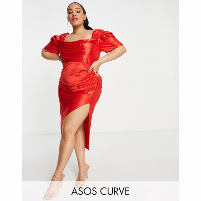 エイソス ASOS Curve レディース ワンピース ラップドレス ミドル丈 ワンピース・ドレス Curve Cowl Neck Corset Detail Wrap Midi Dress