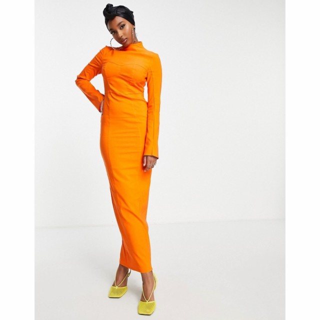 エイソス ASOS DESIGN レディース ワンピース マキシ丈 ワンピース・ドレス Strutured Maxi Dress With Seam Detail In Orange オレンジ