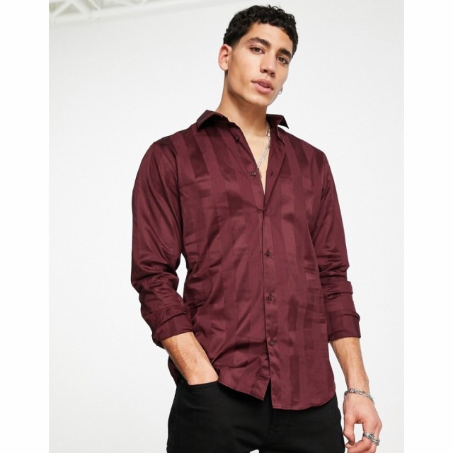 ジャック アンド ジョーンズ Jack and Jones メンズ シャツ トップス Premium Shirt In Satin Stripe In Burgundy パープル